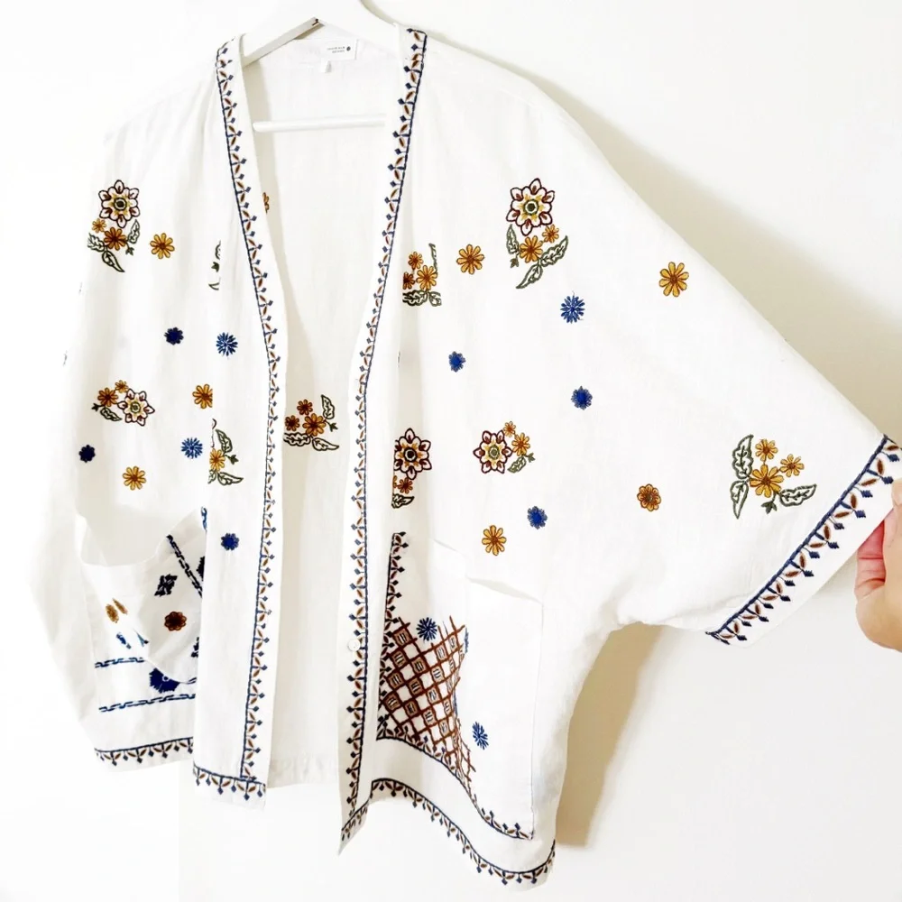Zara Womens Floral Embroidered Kimono Top 2025 Boho Retro Collection - Picture 7 of 10